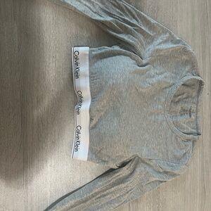 Calvin Klein Gray Long Sleeve Padded Crop Top